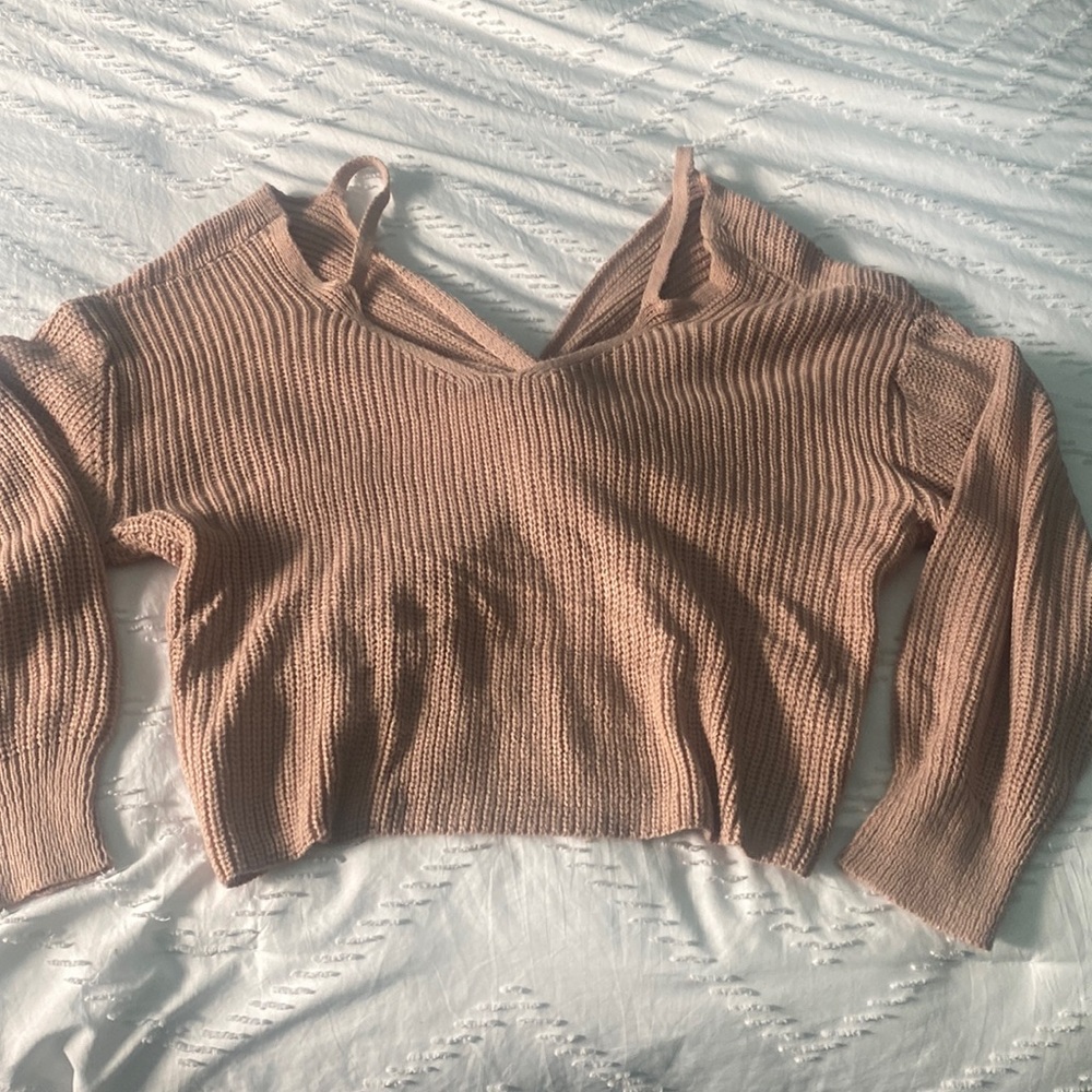 pink cross back sweater